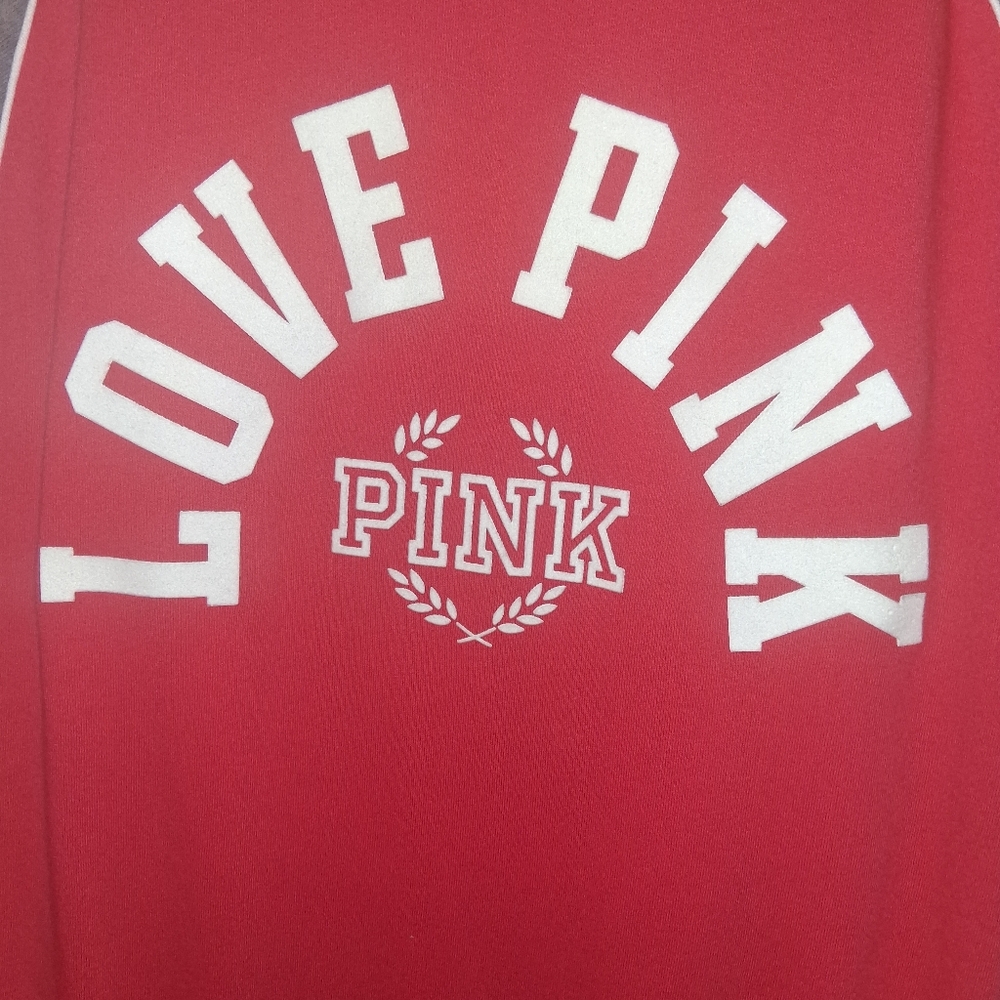 Victorias Secret Red and Gray Long Sleeve  "Love Pink" Logo  Sweatshirt Large - Picture 3 of 5